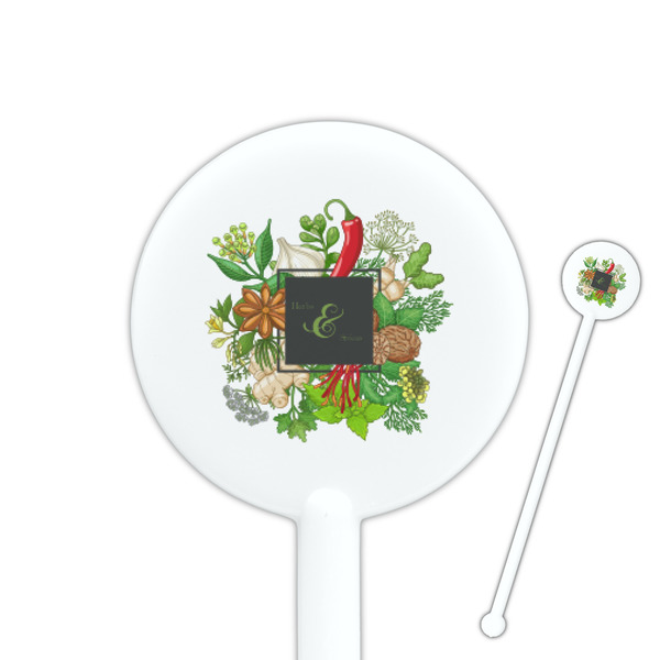 Custom Herbs & Spices 5.5" Round Plastic Stir Sticks - White - Single Sided