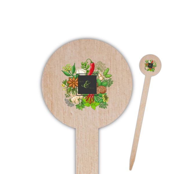 Custom Herbs & Spices 6" Round Wooden Food Picks - Double Sided