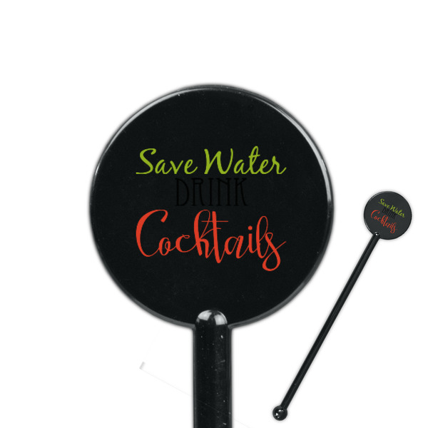 Custom Cocktails 5.5" Round Plastic Stir Sticks - Black - Double Sided