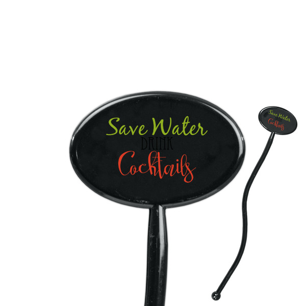 Custom Cocktails 7" Oval Plastic Stir Sticks - Black - Double Sided