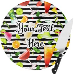 Cocktails Round Glass Cutting Board - Medium (Personalized)
