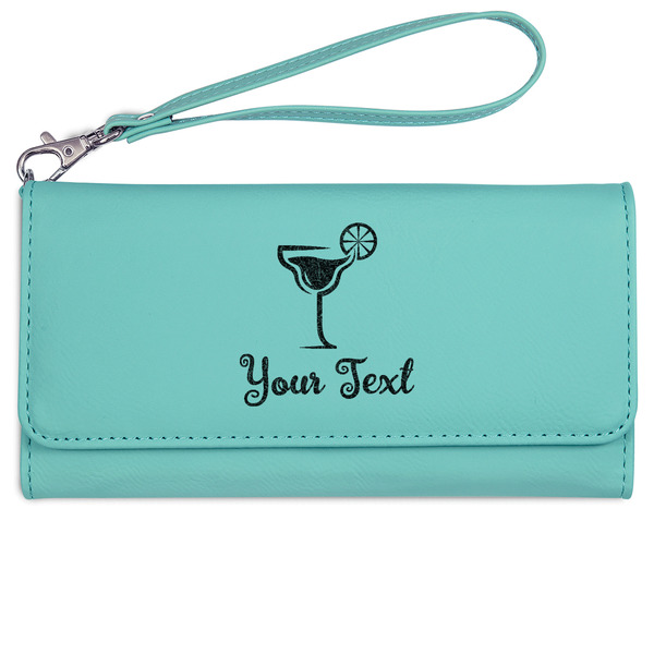 Custom Cocktails Ladies Leatherette Wallet - Laser Engraved- Teal (Personalized)