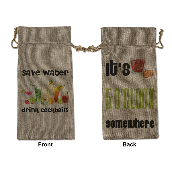 Custom Cocktails Large Burlap Gift Bag - Front & Back