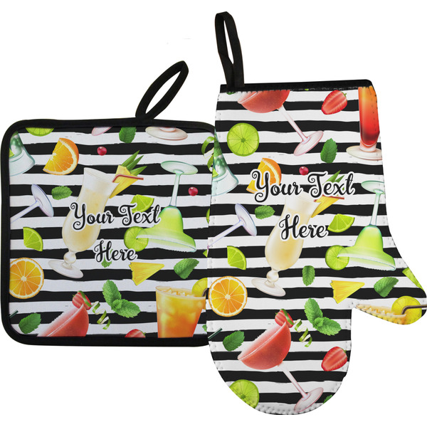 Custom Cocktails Oven Mitt & Pot Holder Set w/ Name or Text