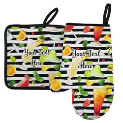 Cocktails Left Oven Mitt & Pot Holder Set w/ Name or Text