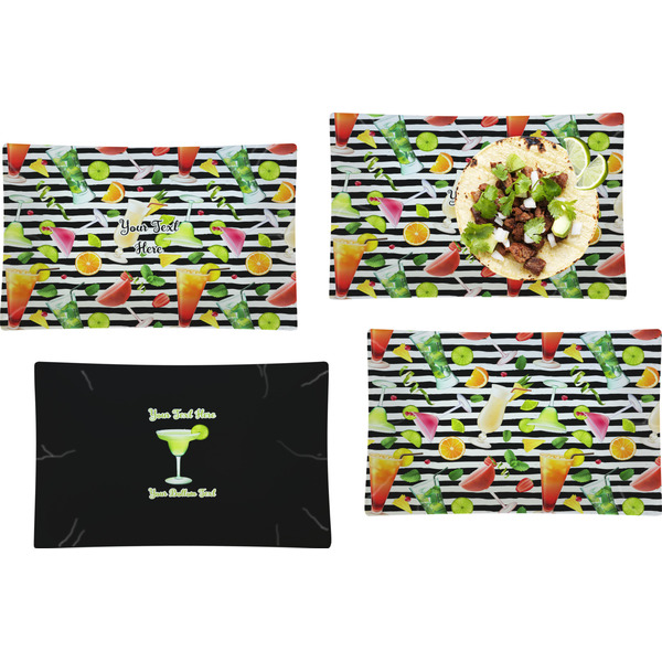 Custom Cocktails Set of 4 Glass Rectangular Lunch / Dinner Plate (Personalized)