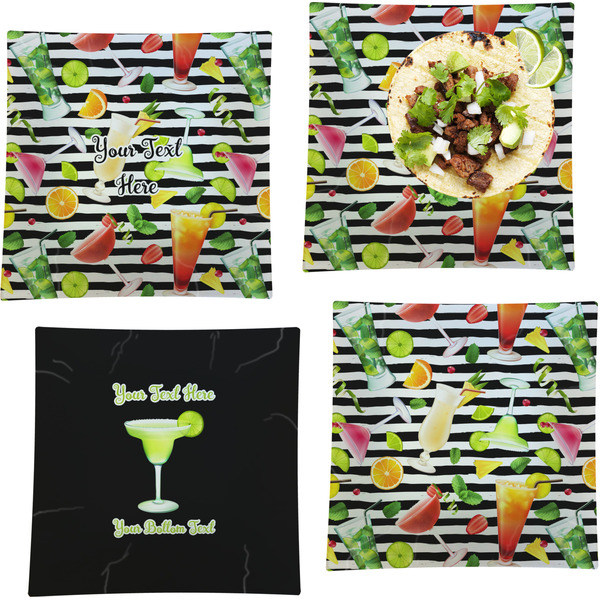 Custom Cocktails Set of 4 Glass Square Lunch / Dinner Plate 9.5" (Personalized)