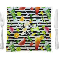 Cocktails 9.5" Glass Square Lunch / Dinner Plate- Single or Set of 4 (Personalized)