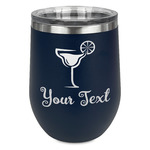 Cocktails Stemless Stainless Steel Wine Tumbler - Navy - Single Sided (Personalized)