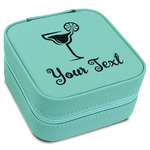 Cocktails Travel Jewelry Box - Teal Leather (Personalized)