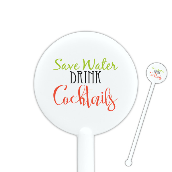 Custom Cocktails 5.5" Round Plastic Stir Sticks - White - Single Sided