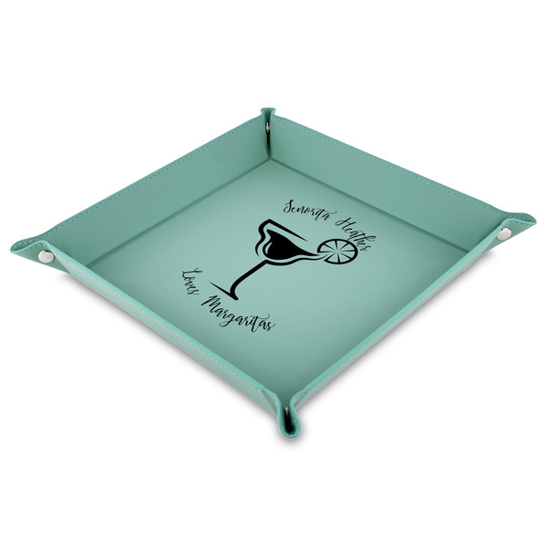 Custom Margarita Lover Faux Leather Dice Tray - 9" x 9"  - Teal (Personalized)