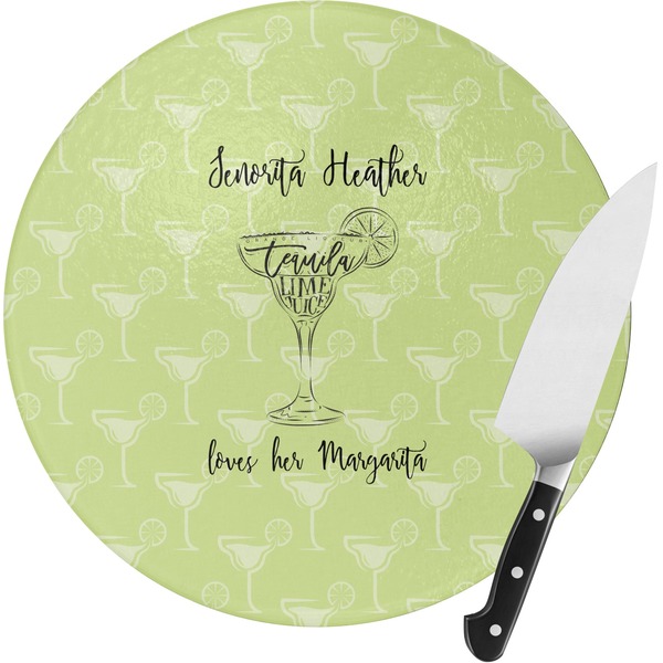 Custom Margarita Lover Round Glass Cutting Board - Medium (Personalized)