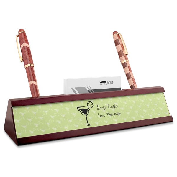 Custom Margarita Lover Red Mahogany Nameplate with Business Card Holder (Personalized)