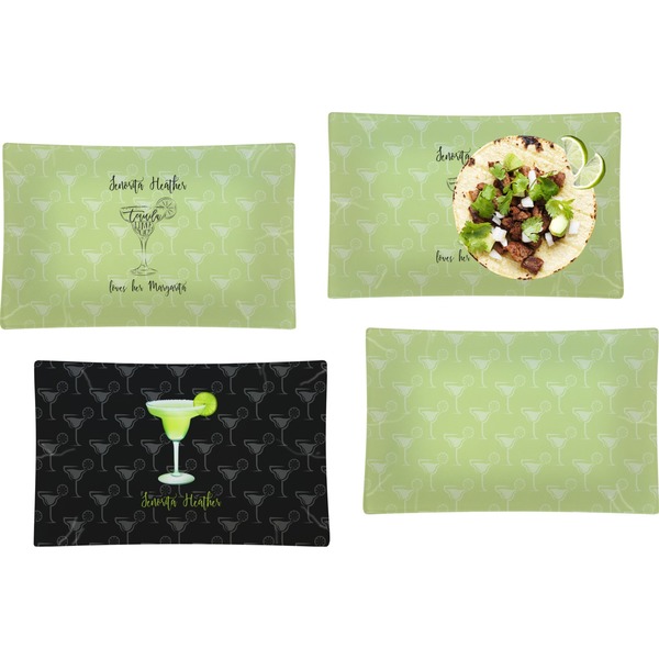 Custom Margarita Lover Set of 4 Glass Rectangular Lunch / Dinner Plate (Personalized)