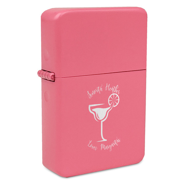 Custom Margarita Lover Windproof Lighter - Pink - Single Sided & Lid Engraved (Personalized)