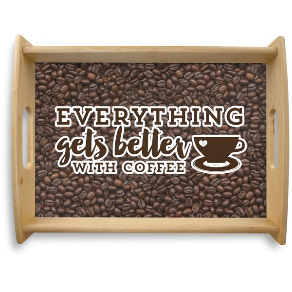 Custom Coffee Addict Natural Wooden Tray - Large