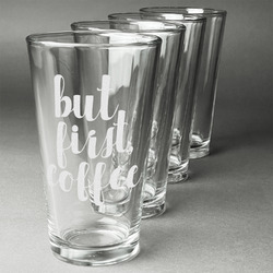 Coffee Addict Pint Glasses - Engraved (Set of 4)