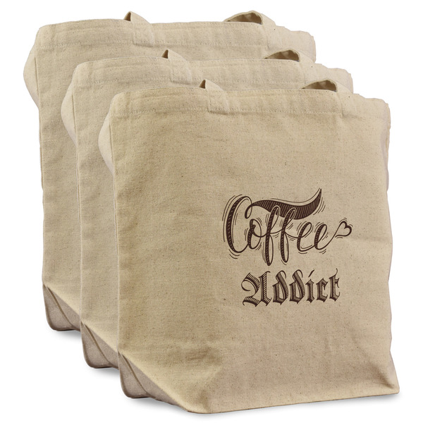 Custom Coffee Addict Reusable Cotton Grocery Bags - Set of 3