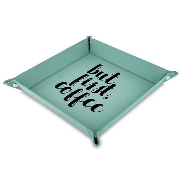 Custom Coffee Addict Faux Leather Dice Tray - 9" x 9"  - Teal