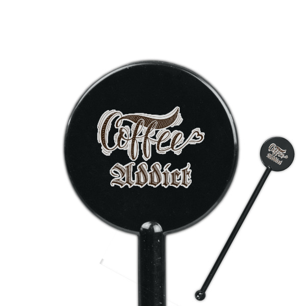 Custom Coffee Addict 5.5" Round Plastic Stir Sticks - Black - Single Sided