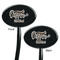 Coffee Addict Black Plastic 7" Stir Stick - Double Sided - Oval - Front & Back