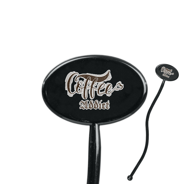 Custom Coffee Addict 7" Oval Plastic Stir Sticks - Black - Single Sided