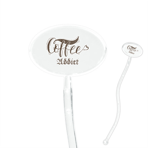 Custom Coffee Addict 7" Oval Plastic Stir Sticks - Clear