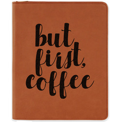 Coffee Addict Leatherette Zipper Portfolio with Notepad