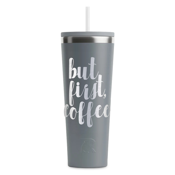 Custom Coffee Addict RTIC Everyday Tumbler with Straw - 28oz - Grey - Double-Sided