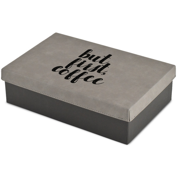 Custom Coffee Addict Large Gift Box w/ Engraved Leather Lid