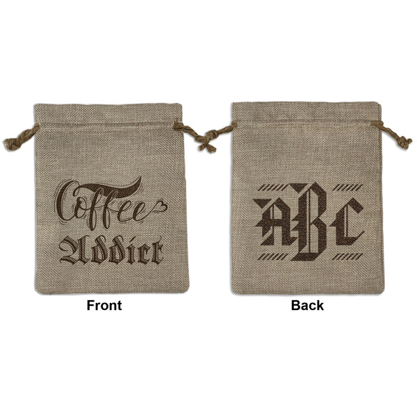 Custom Coffee Addict Medium Burlap Gift Bag - Front & Back