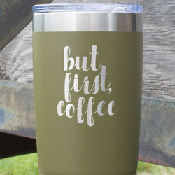 Coffee Addict 20 oz Stainless Steel Tumbler - Olive - Double Sided