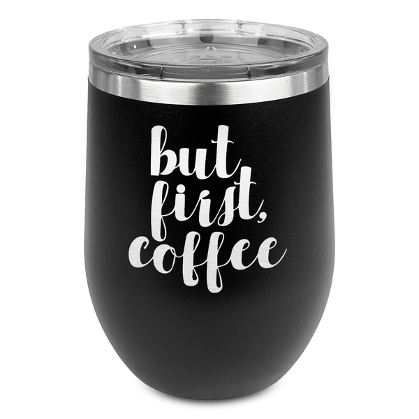 Custom Coffee Addict Stemless Stainless Steel Wine Tumbler - Black - Double Sided