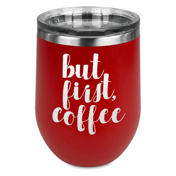 Custom Coffee Addict Stemless Stainless Steel Wine Tumbler - Red - Double Sided