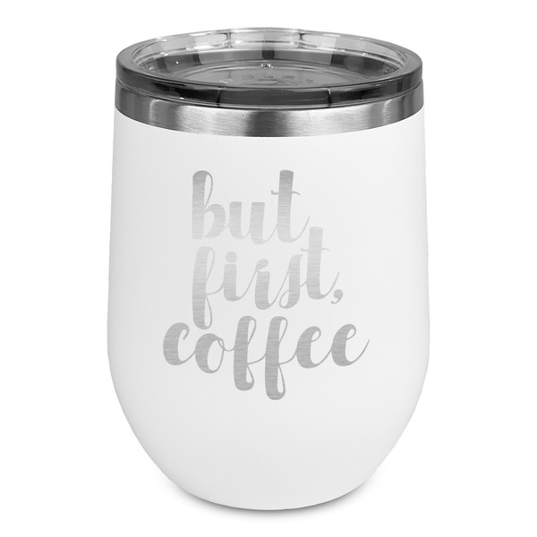 Custom Coffee Addict Stemless Stainless Steel Wine Tumbler - White - Double Sided