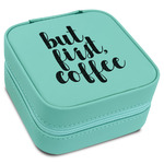 Coffee Addict Travel Jewelry Box - Teal Leather