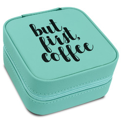 Coffee Addict Travel Jewelry Box - Teal Leather