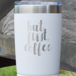 Coffee Addict 20 oz Stainless Steel Tumbler - White - Double Sided