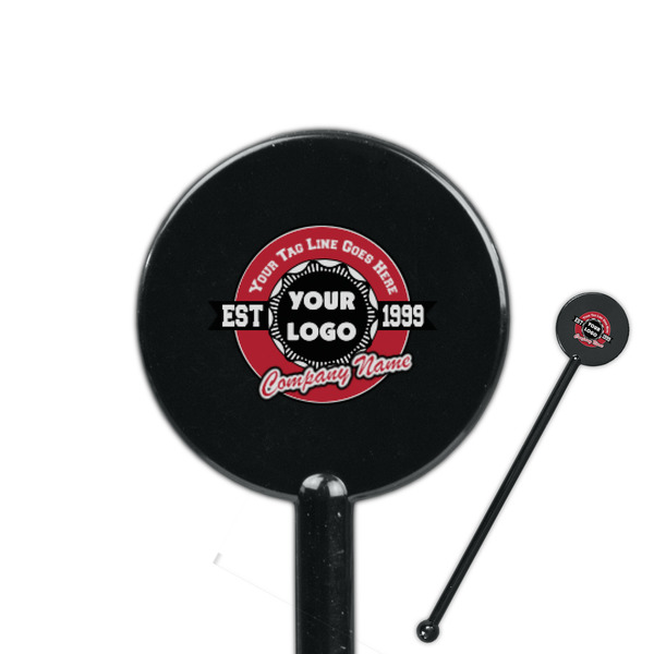 Custom Logo & Tag Line 5.5" Round Plastic Stir Sticks - Black - Single-Sided (Personalized)