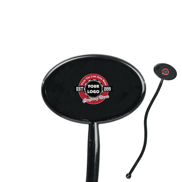 Custom Logo & Tag Line 7" Oval Plastic Stir Sticks - Black - Double-Sided (Personalized)