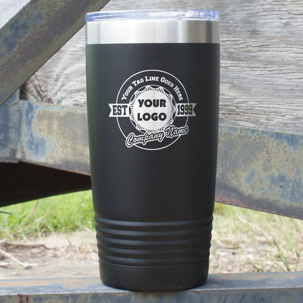 Custom Logo & Tag Line 20 oz Stainless Steel Tumbler - Black - Double-Sided (Personalized)