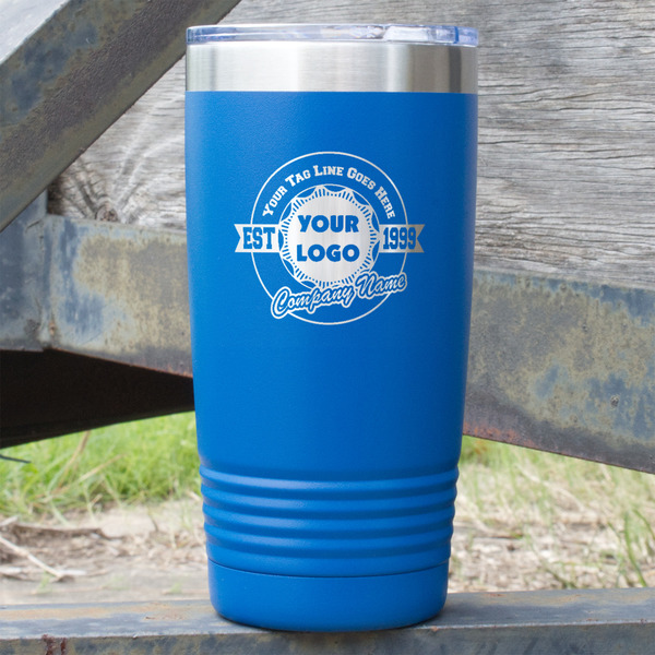 Custom Logo & Tag Line 20 oz Stainless Steel Tumbler - Royal Blue - Double-Sided (Personalized)