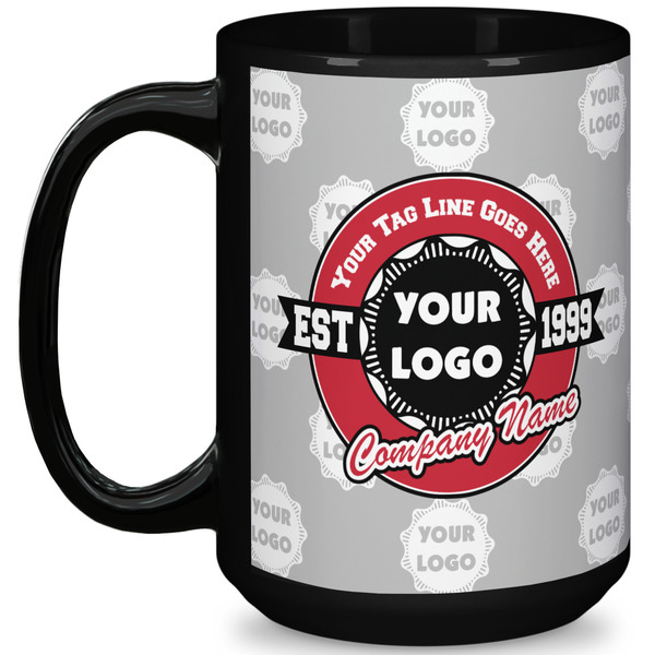 Custom Logo & Tag Line 15 oz Coffee Mug - Black (Personalized)