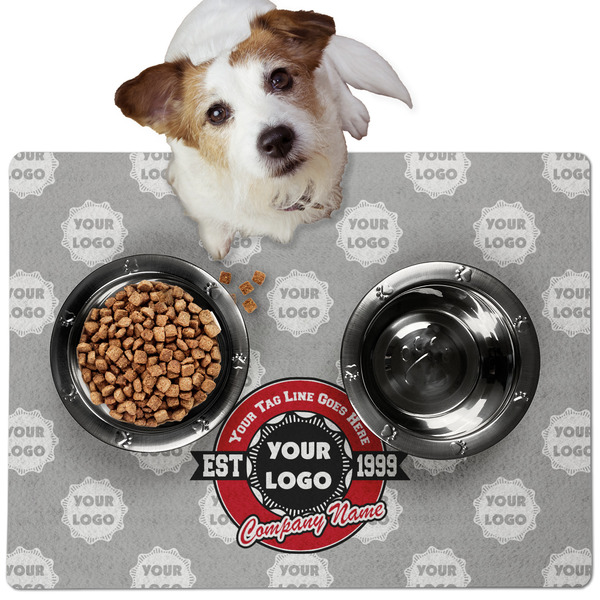 Custom Logo & Tag Line Dog Food Mat - Medium w/ Logos