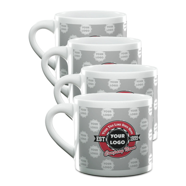 Custom Logo & Tag Line Double Shot Espresso Cups - Set of 4 (Personalized)