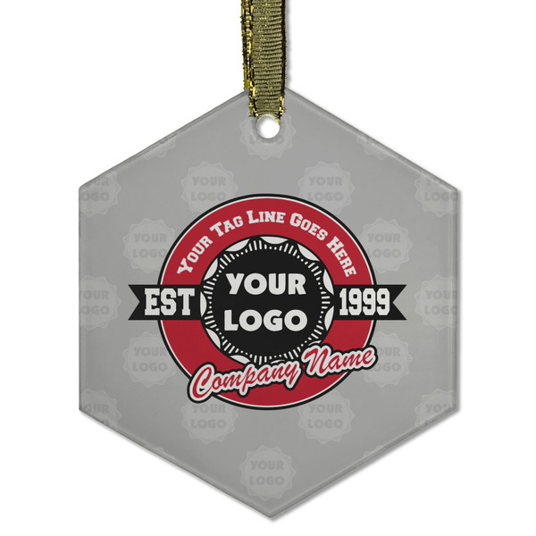 Custom Logo & Tag Line Flat Glass Ornament - Hexagon w/ Logos