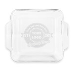 Logo & Tag Line Glass Cake Dish with Truefit Lid - 8in x 8in (Personalized)