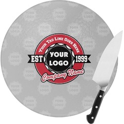 Logo & Tag Line Round Glass Cutting Board - Medium (Personalized)