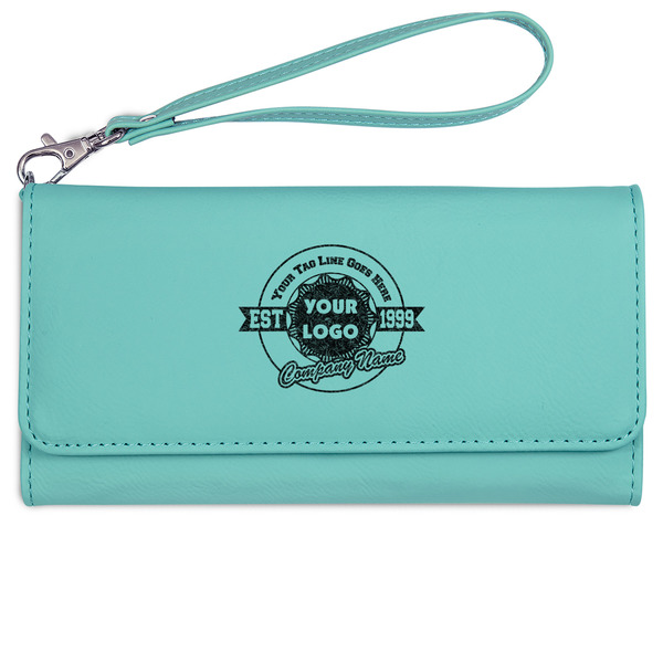 Custom Logo & Tag Line Ladies Leatherette Wallet - Laser Engraved - Teal (Personalized)